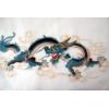 Chinese Blue Horned Dragon Painting on Silk Fabric