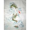 Silk Chinese Green Dragons in Clouds Painting